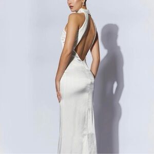 Meshki Claire Satin Drape Back Maxi Dress